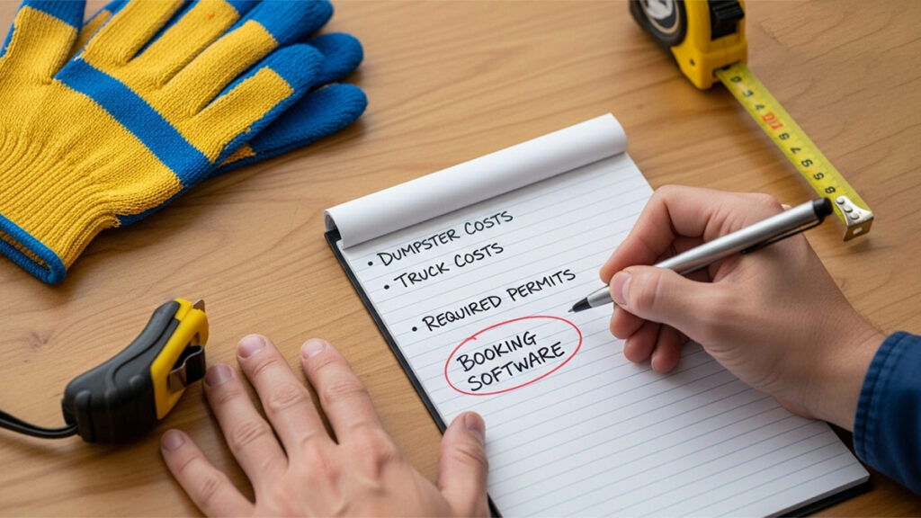 Notepad with dumpster rental business strategy notes written on it