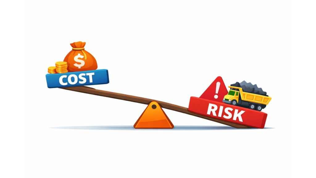 A seesaw showing the inverse relationship between the cost versus risk of insurance