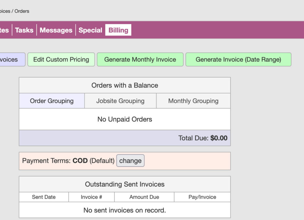 Screenshot for the generating an invoice by date range feature
