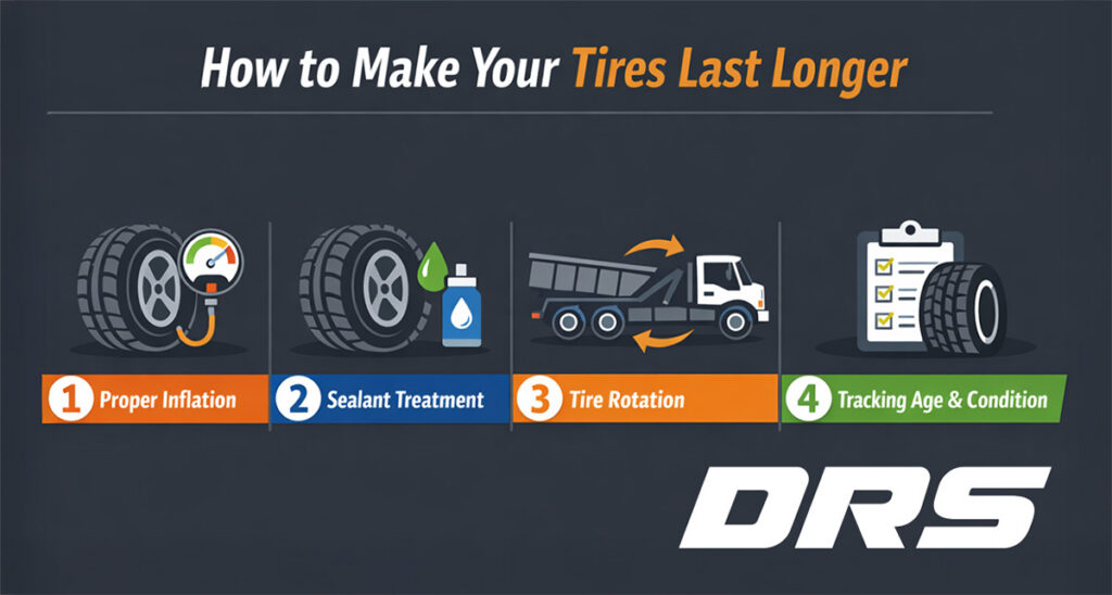 Preventative tire care for roll off dumpster trucks